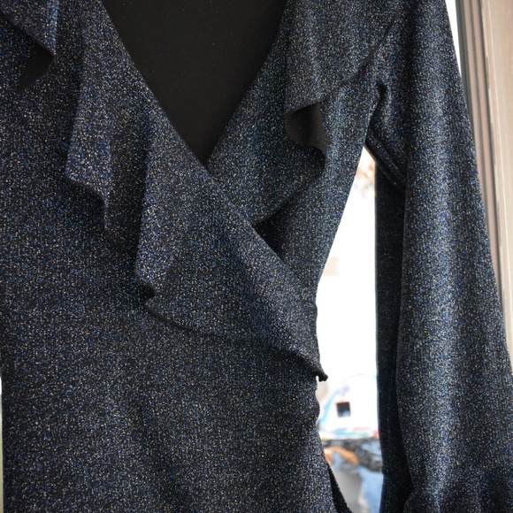 Free People Navy Black Glitter Wrap Dress - Picture 3 of 4